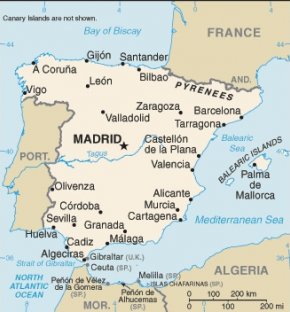 Španělsko map